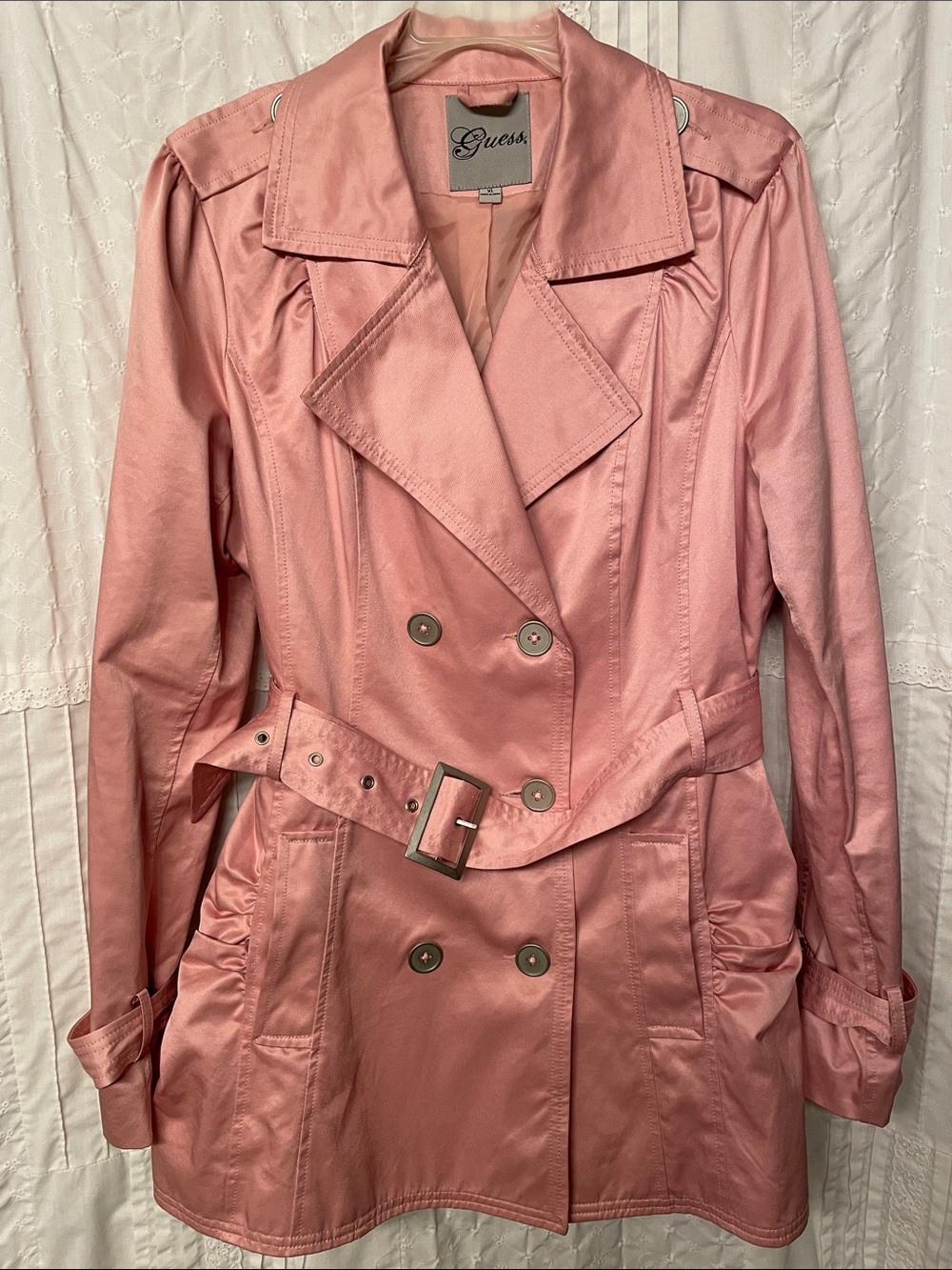 Guess Dusty Pink Double-Breasted Trench Coat with Belt